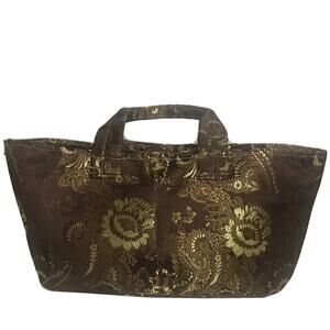 Vintage Purse Brocade Fabric Handbag Metallic Brown Gold Faux Marble Button